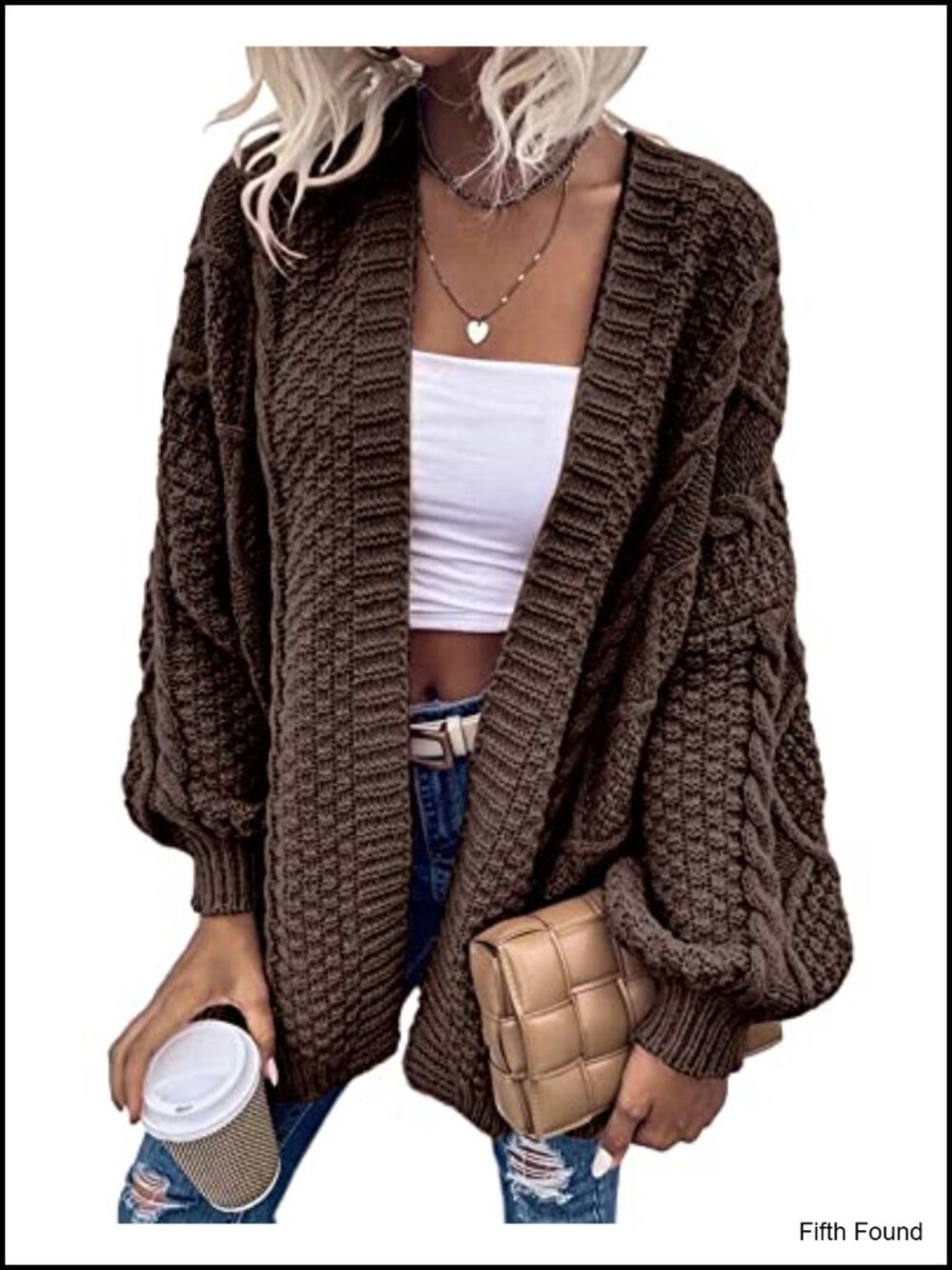Oversized Cable Knit Long Sleeve Lantern Cardigan Sweater